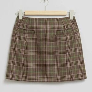 & Other Stories‎ A-Line Brown Green Purple Plaid Nilsson Wool Mini Skirt -10